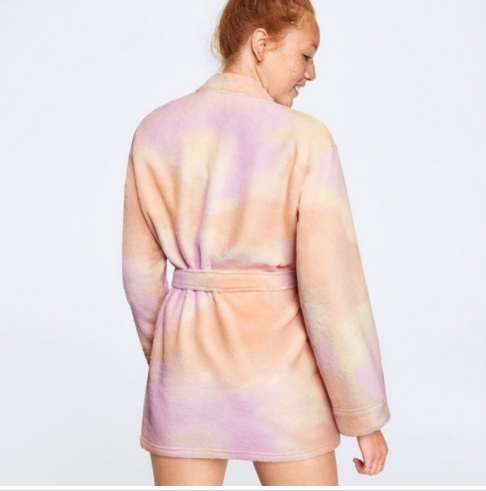 Pink Victoria's Secret Bath Robe Size XS Pastel Tie Dye - Picture 7 of 12